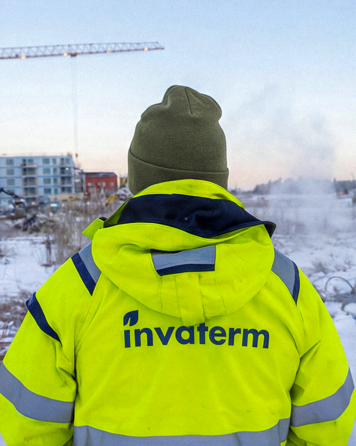 Invaterm på fältet en vintermorgon